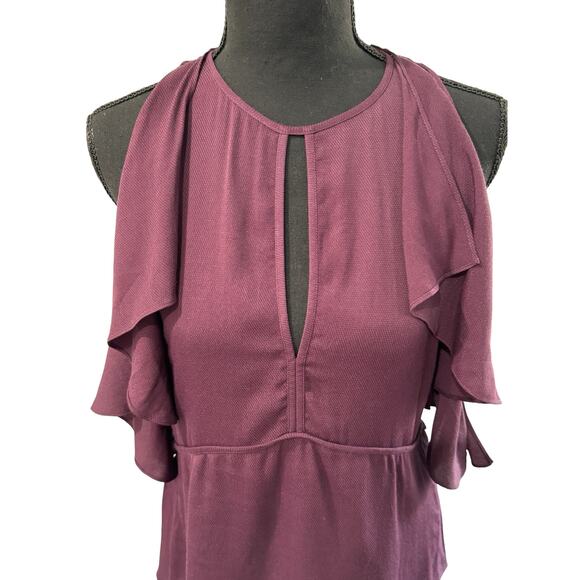Theory Desiraya B Senna Cold Shoulder Ruffle Blouse - Size Small - Picture 4 of 7